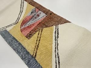 手織り真綿紬抽象模様織出し名古屋帯